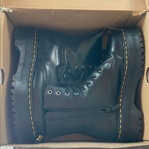 Smooth Black Leather Platform Boots